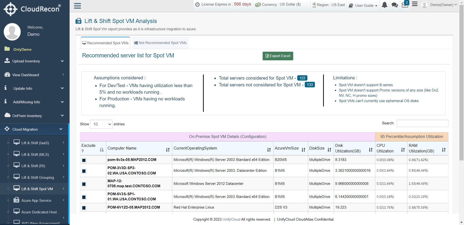 CloudRecon Azure VM Sizing